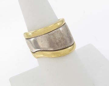 Sterling and 18K Wide, Heavy Band Ring