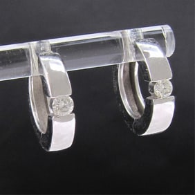 14K White Gold Diamond Huggie Earrings