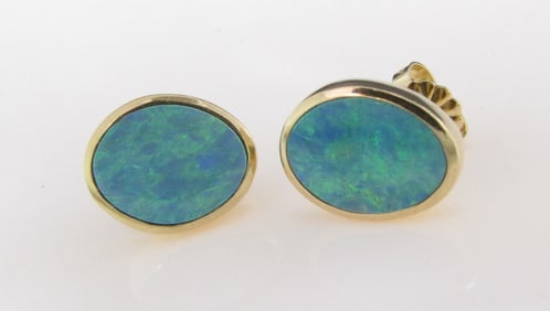 14K Yellow Gold Boulder Opal Earrings