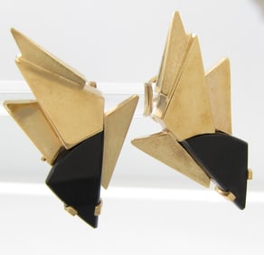 Pair of 14K Yellow Gold Onyx Earrings