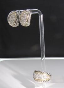 Formal Wear Costume Earrings and Ring, 18K GE