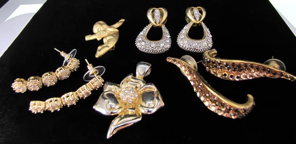 Group of Gold Tone Crystal Costume Jewelry