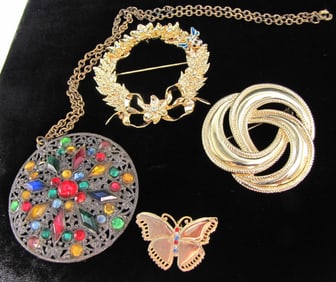 Three Brooches and Pendant Necklace, Garnay, PWC
