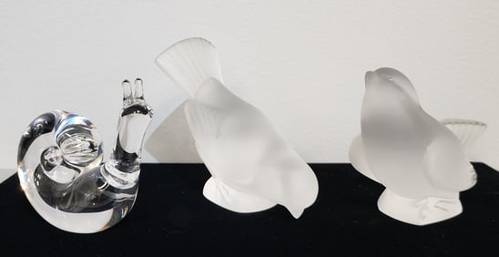 Three Items Crystal, Lalique, Steuben