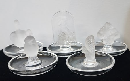 Five Lalique Crystal Pin Trays