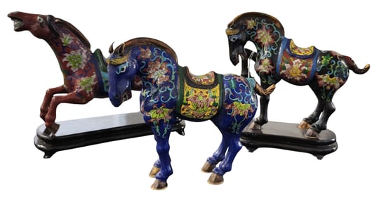 Three Cloisonne Horse Figures