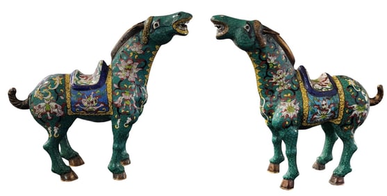Pair of Chinese Cloisonne Horse Figurines