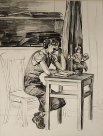 Emily Jackson Darnaby (IN, 1921-1999), 11x8 Graphite, Woman Reading