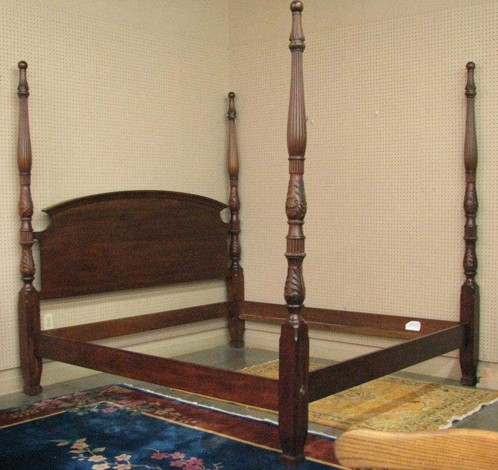 King Size Gany Rice Carved Four Poster Bed