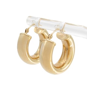 14K Yellow Gold Puffy Hoop Huggie Earrings
