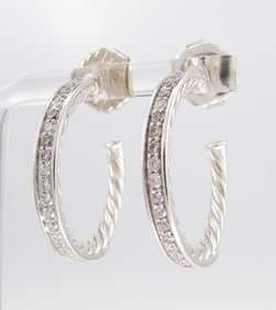David Yurman Diamond Sterling Silver Hoop Earrings