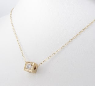 14K Yellow Gold Diamond Cube Pendant