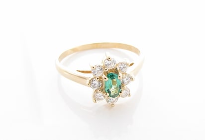 14K Yellow Gold Emerald and Diamond Ring