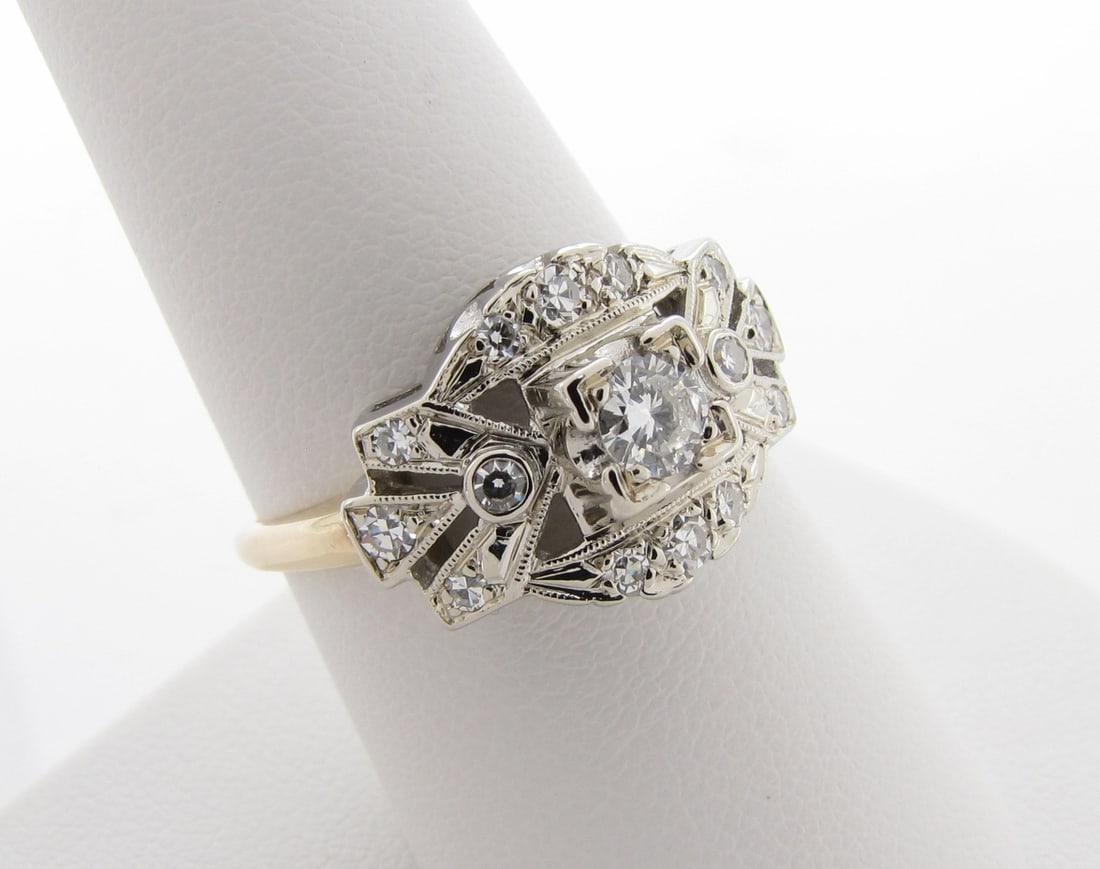 14K White Gold Vintage Filigree Diamond Ring (1 of 5)
