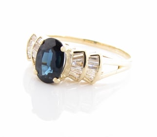 14K Yellow Gold Sapphire, Diamond Ring