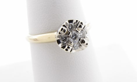 14K Yellow/White Gold Diamond Cluster Ring