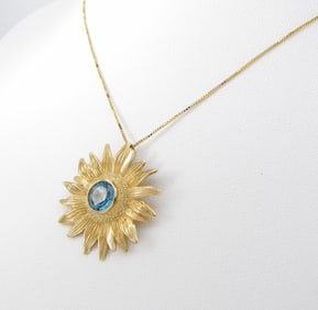 14K Yellow Gold London Blue Topaz Pendant