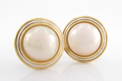 14K Yellow Gold Mabe Pearl Earrings