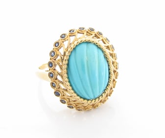 14K Yellow Gold Turquoise, Sapphire Ring