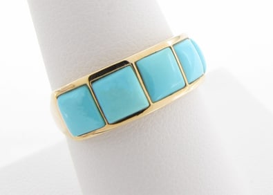 14K Yellow Gold Turquoise Band Ring