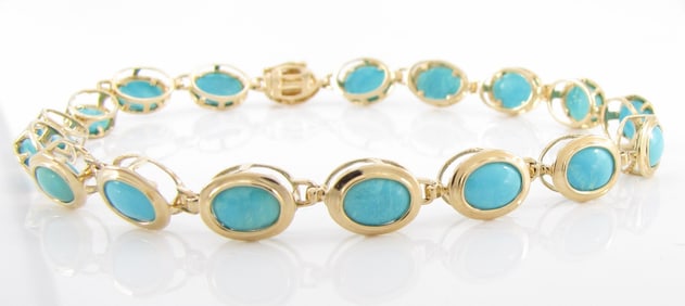 14K Yellow Gold Turquoise Bracelet