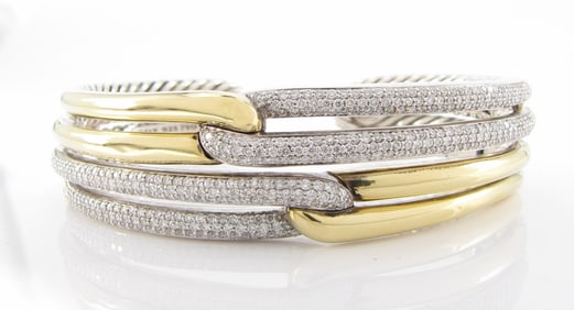 David Yurman 18K/Sterling Labyrinth Diamond Cuff