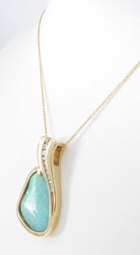 14K Yellow Gold Boulder Opal, Diamond Pendant