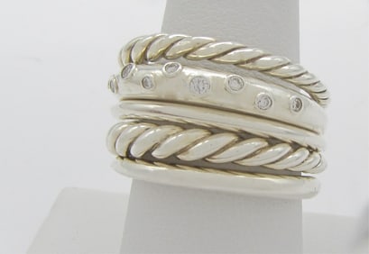 David Yurman Sterling and Diamond Stax Ring
