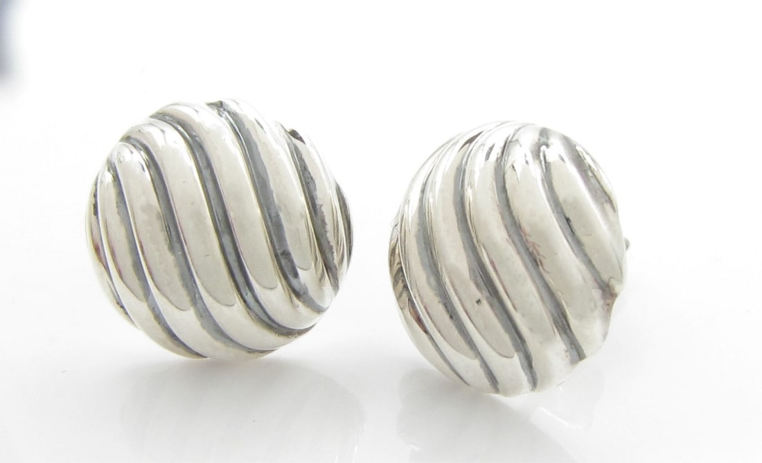 David Yurman Sterling Sculpted Cable Stud Earrings: A pair of sterling silver David Yurman sculpted cable stud earrings, each approximately 13.5mm