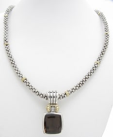 Lagos .925/18K Smoky Quartz Pendant, Caviar Chain
