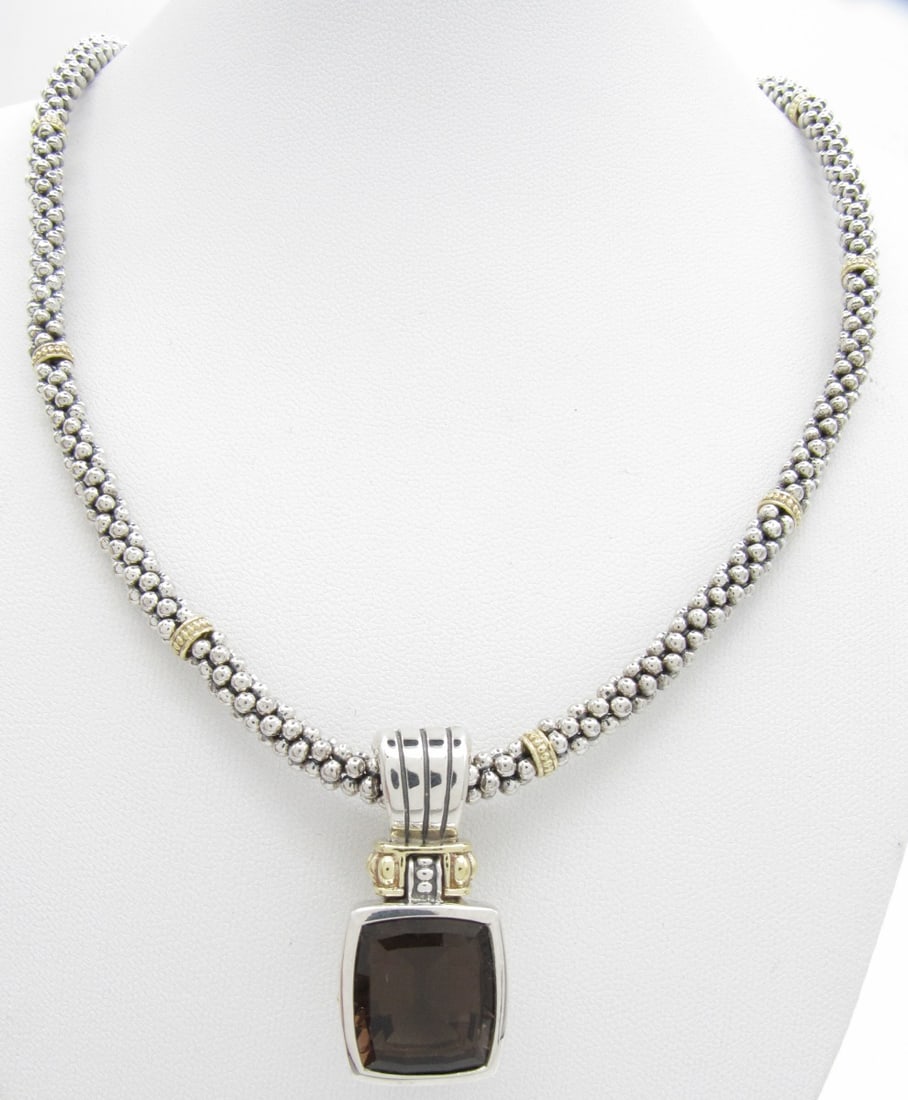 Lagos .925/18K Smoky Quartz Pendant, Caviar Chain (1 of 6)