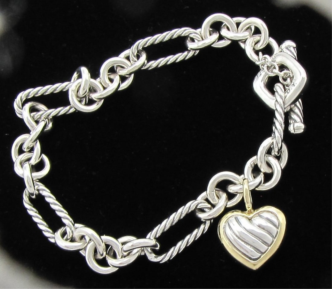 David Yurman Sterling, 14K Heart Charm Bracelet (1 of 3)