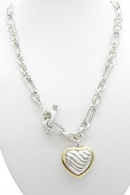 David Yurman Sterling, 14K Heart Charm Necklace