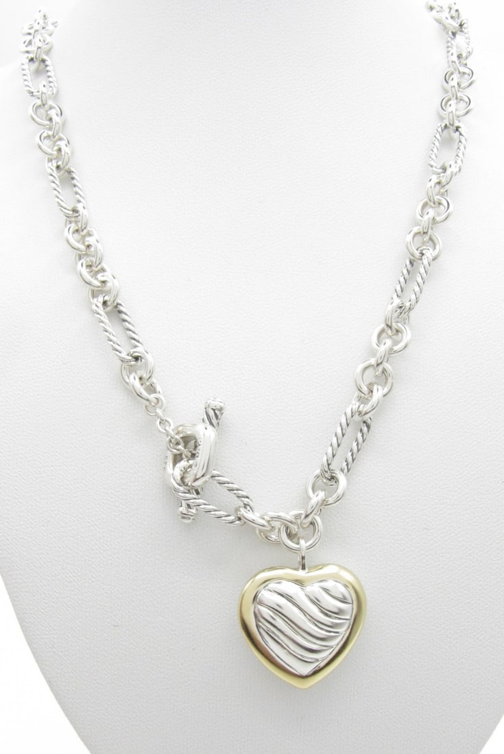David Yurman Sterling, 14K Heart Charm Necklace (1 of 6)