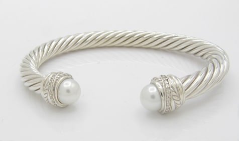 David Yurman 7mm Cable, Pearl, Diamond Cuff