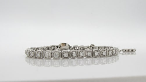 14K White Gold Adjustable Diamond Bracelet