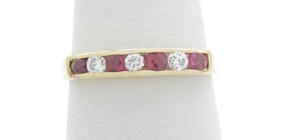 14K Yellow Gold Ruby and Diamond Band Ring