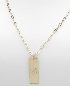 14K Yellow Gold "S" Initial Diamond Pendant, Chain