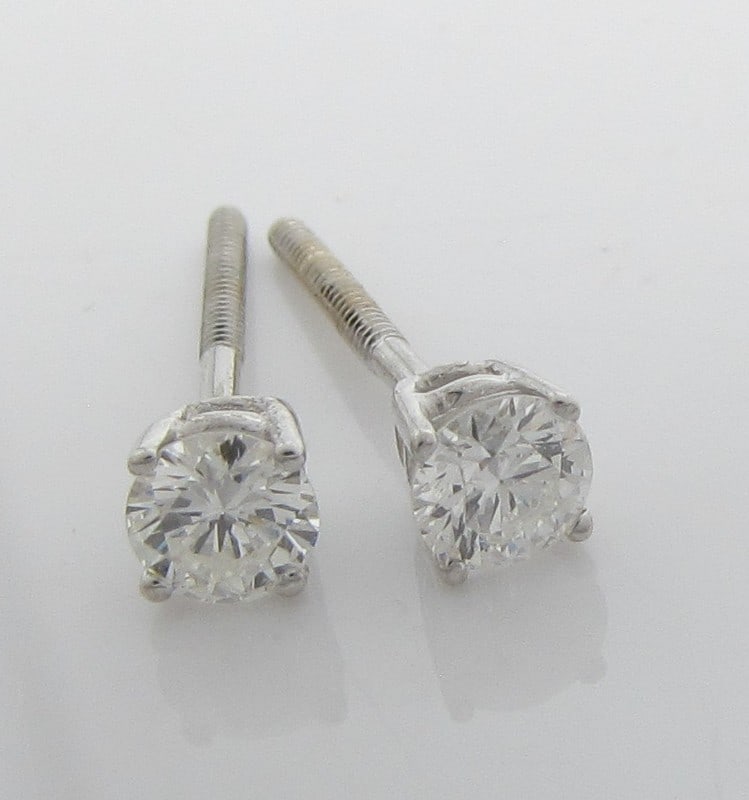 Pair 14K White Gold Diamond Stud Earrings (1 of 2)