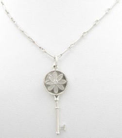 Tiffany & Co Sterling Daisy Key Pendant, Chain
