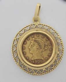 18K Yellow Gold 1906 Coronet Quarter Eagle Pendant