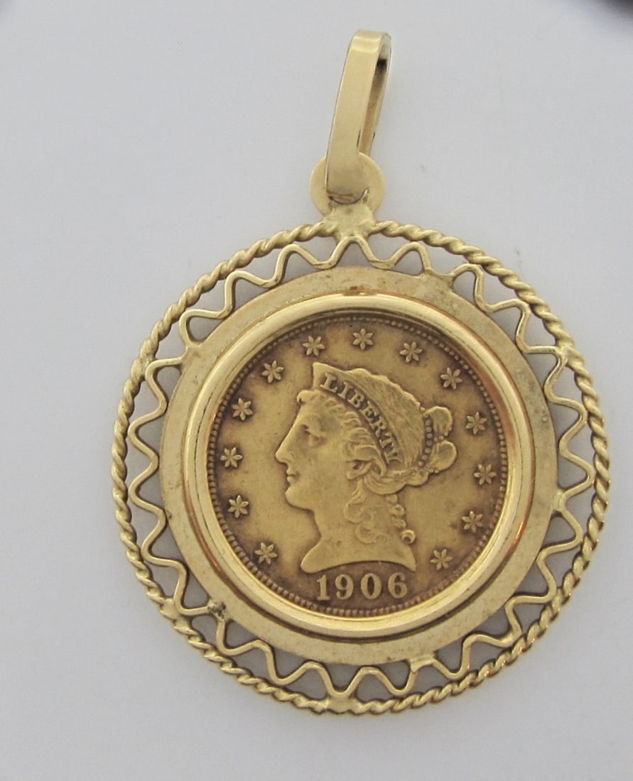 18K Yellow Gold 1906 Coronet Quarter Eagle Pendant (1 of 4)