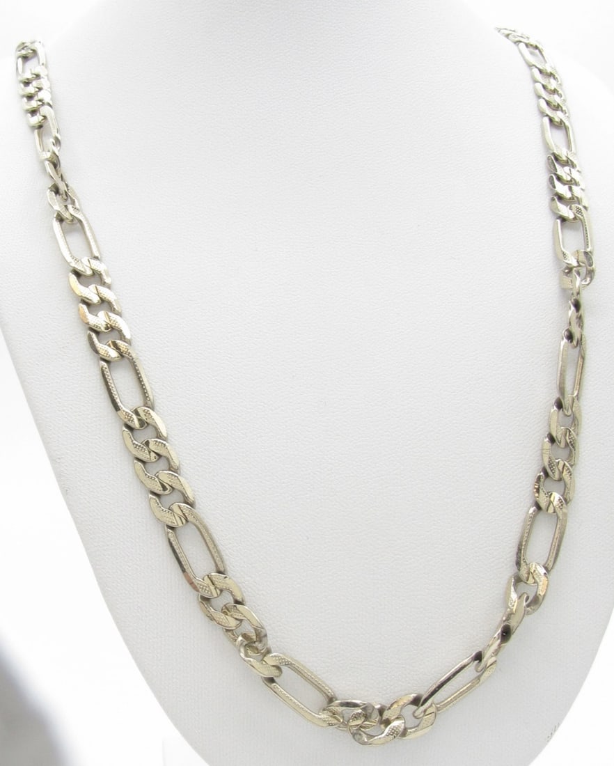 14K White Gold 22" Long Figaro Chain Necklace (1 of 4)