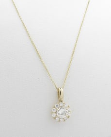 14K Yellow Gold Diamond Pendant, Chain