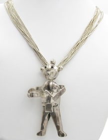 SW Mudhead Kachina Pendant, Liquid Sterling Necklace