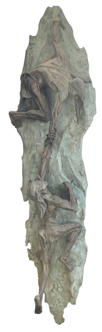 "The Ascent" Bronze Sculpture, Gary Price: "The Ascent" a hanging, patinated bronze sculpture by Gary Price (Utah, b 1955), #35/40, with receipt of original purchase from Meyer Gallery, Santa Fe, NM, 2002, for $17,000, 69"l x 18"w, signed and