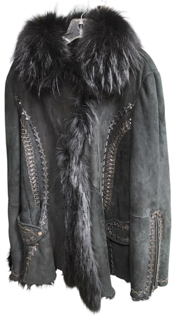 Suede, Shearling Lamb and Raccoon Coat (1 of 10)