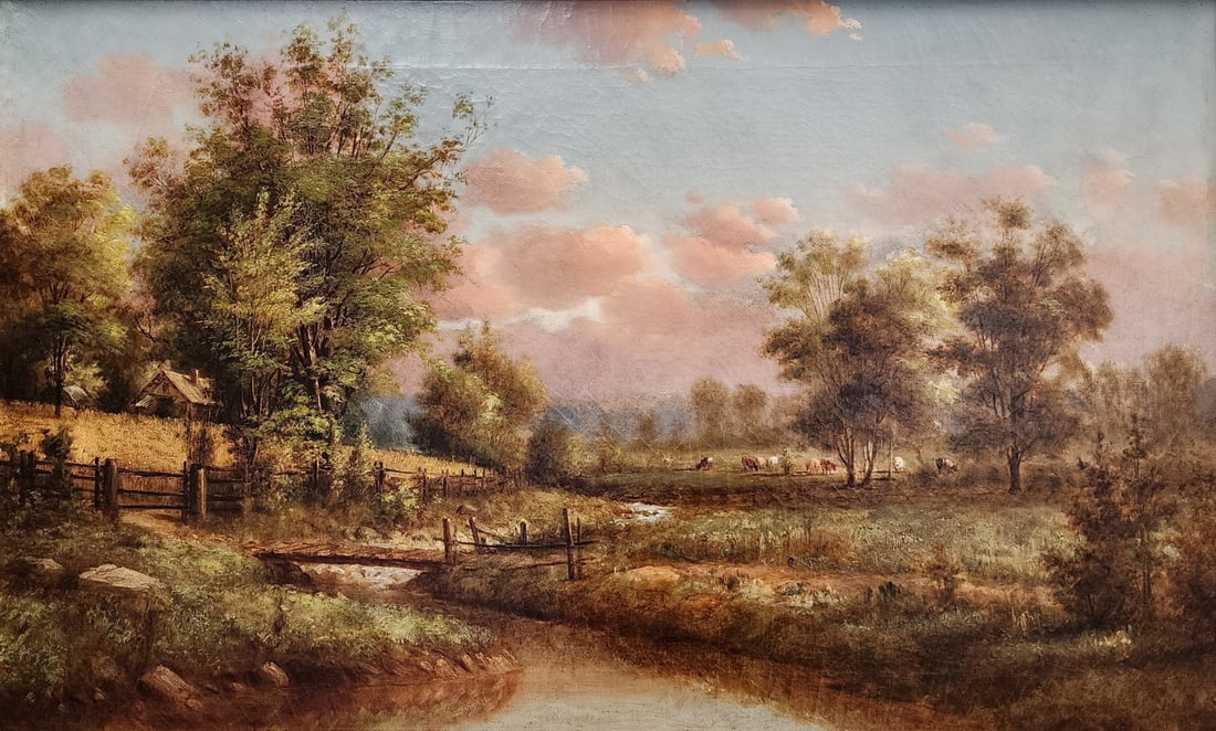 John E Bundy 22x36 O/C Pastoral Scene, Cows (1 of 10)