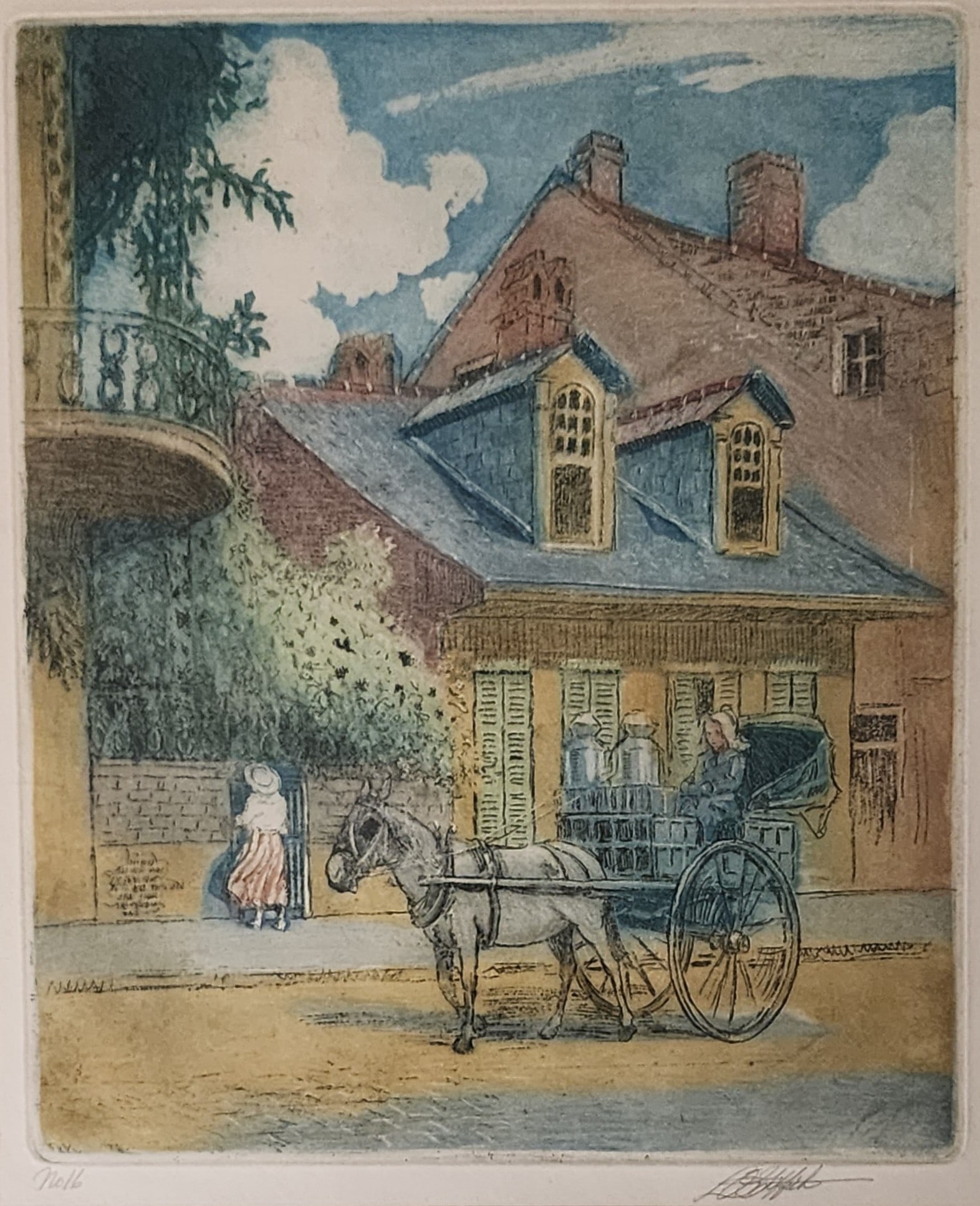 Louis O Griffith Color Aquatint, "The Milk Cart" (1 of 9)