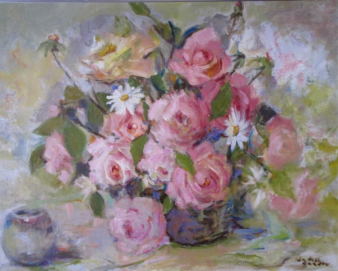 Ida Gordon 24x30 O/C Still Life, Roses: Ida Gordon (IN, 1903-1983) 24x30 , O/C , signed lower right , Still Life, Roses size as framed: 30x36
